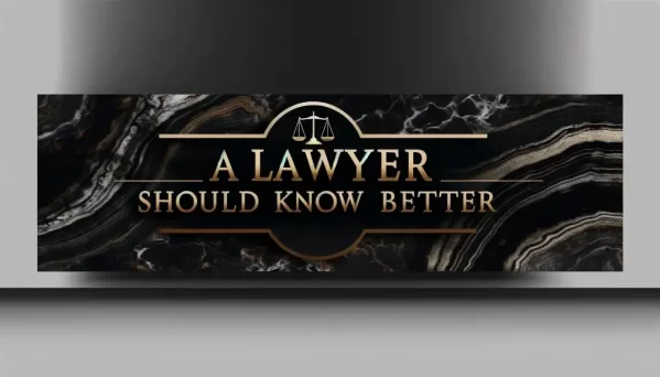 banner image featuring the phrase "A Lawyer Should Know Better", set against a marbled black and gray background with gold text