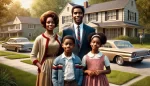 image of a 1960s African-American family standing outside their home