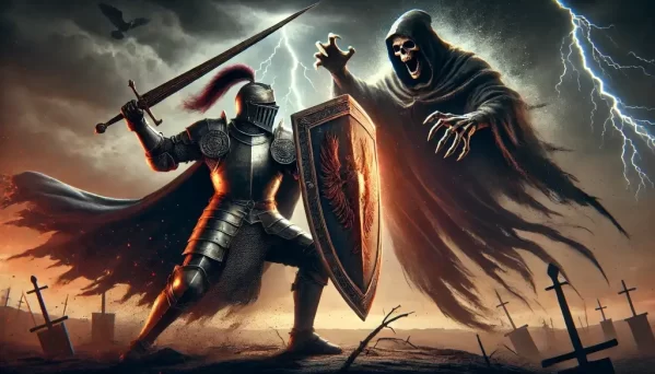 image of a medieval knight with a shield raised, defending against the fearmonger Demonizing