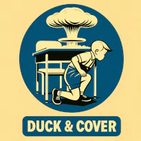 Propaganda image of the Duck and Cover in schools