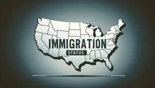 banner image featuring the text "Immigration Status" over a simplified outline of the USA map