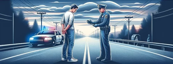 banner image depicting a scene where a man is being searched by a police officer on the side of the road