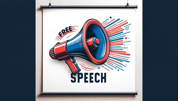 banner image featuring a megaphone as a symbol of free speech.