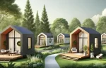 featuring a peaceful, eco-friendly community of tiny homes. Highlighting the cozy and inviting atmosphere of tiny-home living